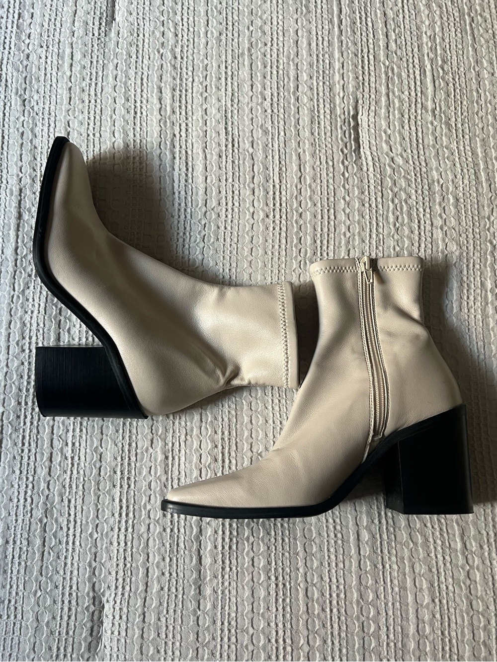 Cream Ankle Boots with Block Heel - Women